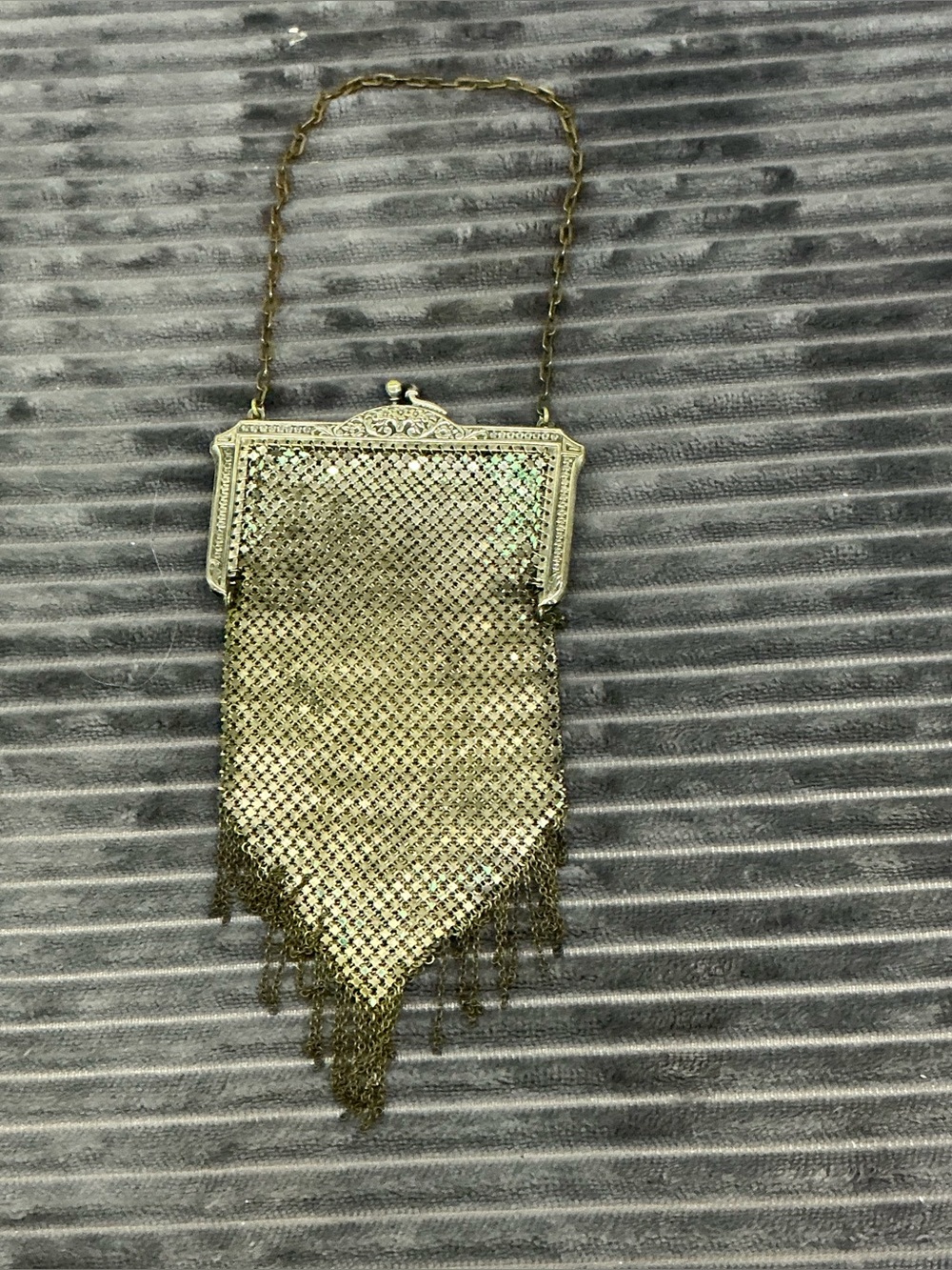 Antique 1920s Silver mesh Purse Art Nouveau Frame Flapper Chainmail Bag Fringe